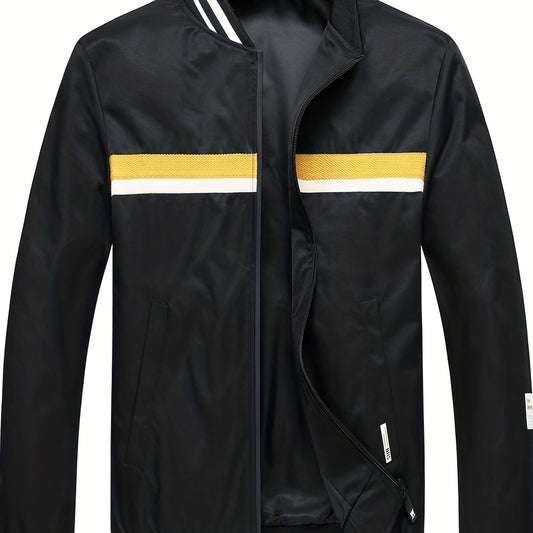 Men's Casual Baseball Collar Zip Up Jacket Coat For Spring Fall