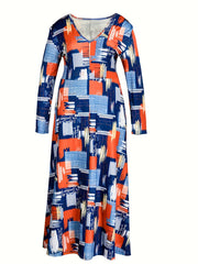  Allover Print V Neck Maxi Dress