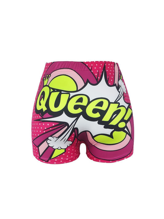 Plus Dot & Pop Art Print Elastic High Rise Skinny Shorts