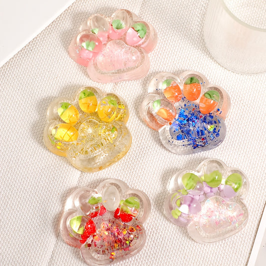 Clear Cat Paw Squishy Toy Pink Glitter Shining Silicone Squeeze Toy