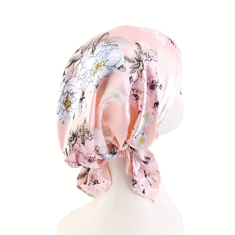 Pink Satin Turban Head Wrap Bonnet Chemo Hat Elastic Hijab Cap Beanie