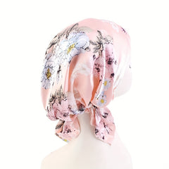 Pink Satin Turban Head Wrap Bonnet Chemo Hat Elastic Hijab Cap Beanie