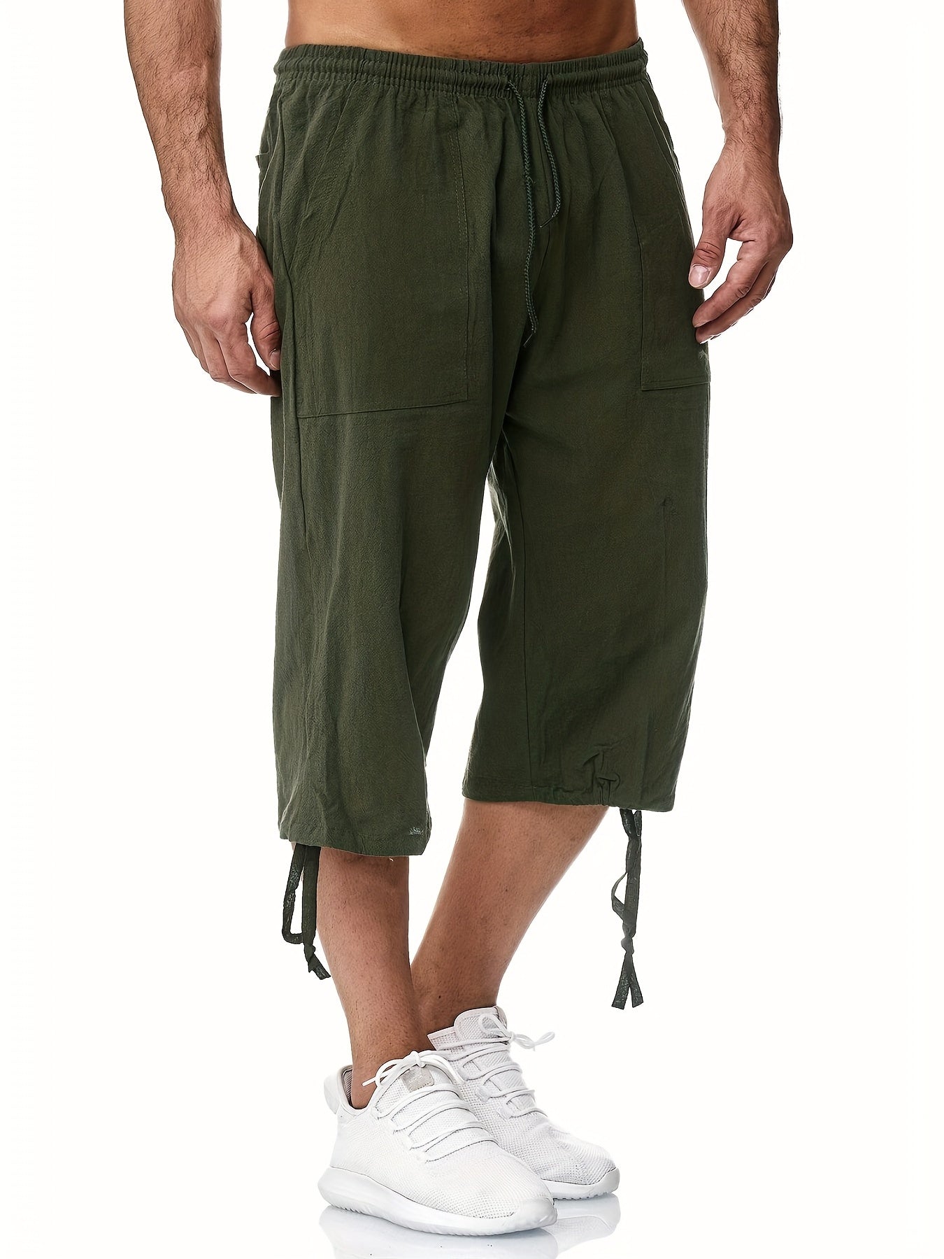 Men's Linen Drawstring Shorts Solid Color Active Summer Fitness