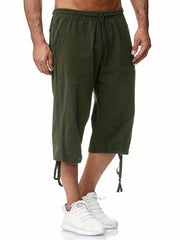 Men's Linen Drawstring Shorts Solid Color Active Summer Fitness