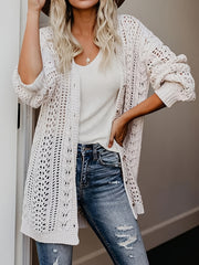  Casual Cardigan Solid Hollow Out Long Sleeve Button Up