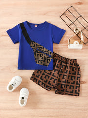 Boys Crossbody Bag Print T-shirt & Shorts Set