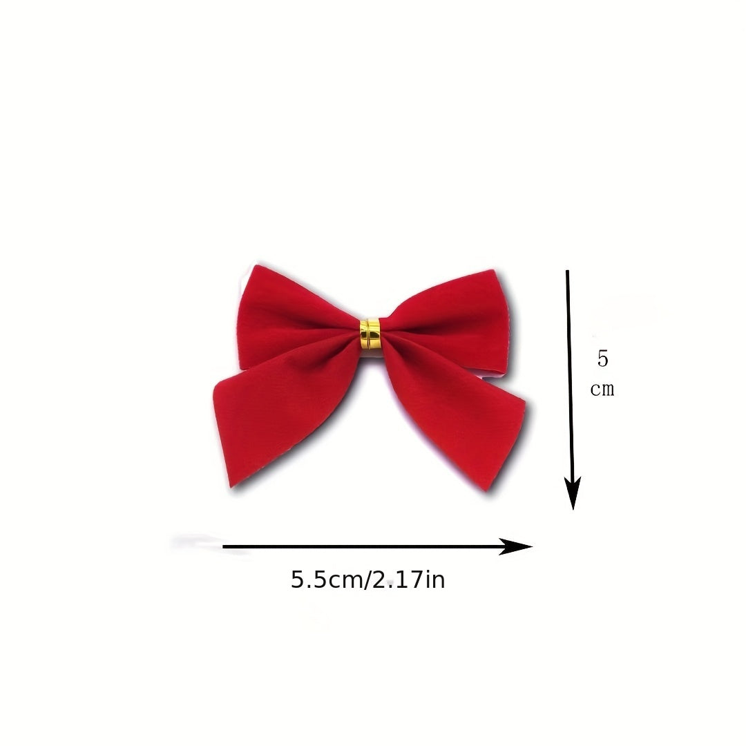 12pcs Christmas Tree Decoration Bow Red Flocking Bow Christmas Holiday Supplies