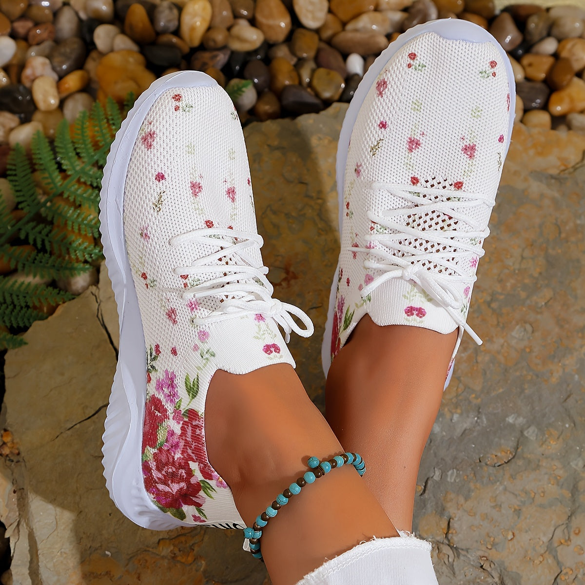 Floral Mesh Lightweight Running Shoes Breathable Outdoor Sneakers