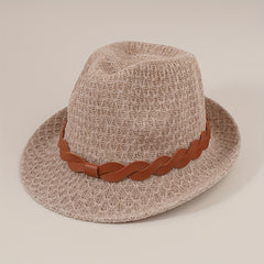 Stylish Belt Decor Sun Hat Crochet Short Brim Jazz Fedora Cap