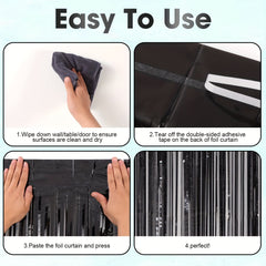 3pcs 3x6ft Foil Tassel Backdrop Curtains - Party Decorations