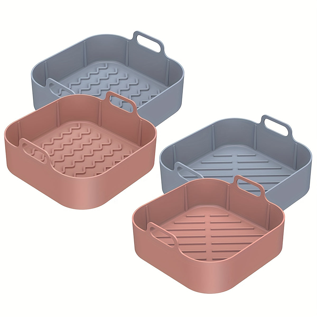 2pcs Air Fryer Silicone Pot With Handle Reusable Liner Heat Resistant Basket