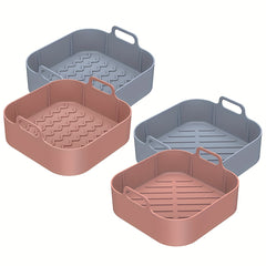 2pcs Air Fryer Silicone Pot With Handle Reusable Liner Heat Resistant Basket