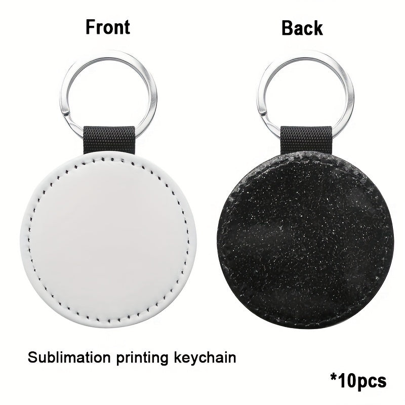 10pcs PU Glitter Sublimation Keychain Round Heat Transfer Key Chain