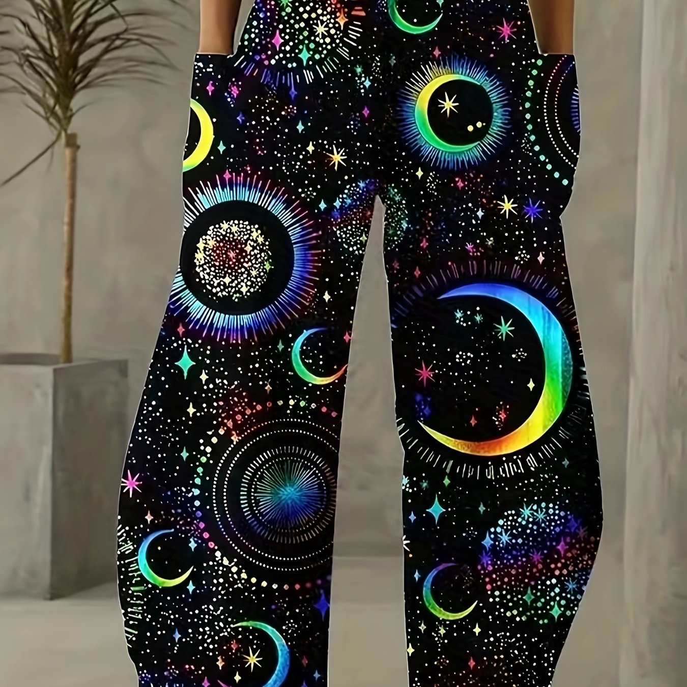 Women's Plus Moon & Star Print Wide Leg Trousers