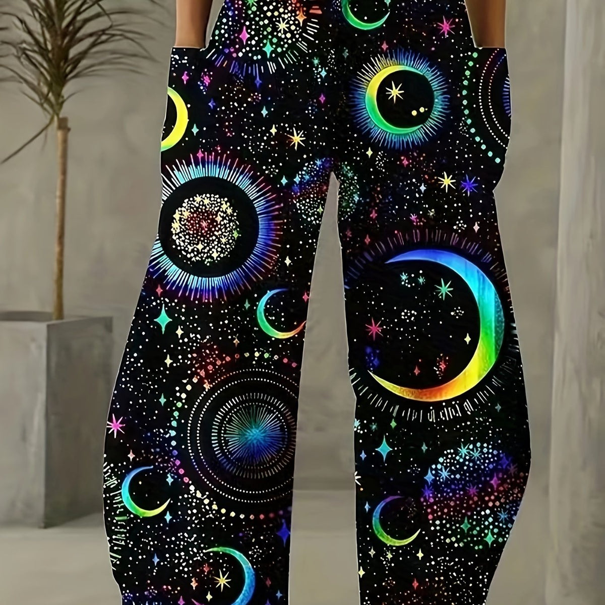 Women's Plus Moon & Star Print Wide Leg Trousers