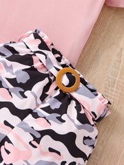 Girls Square Neck Top & Camouflage Shorts Set Kids Summer Clothes