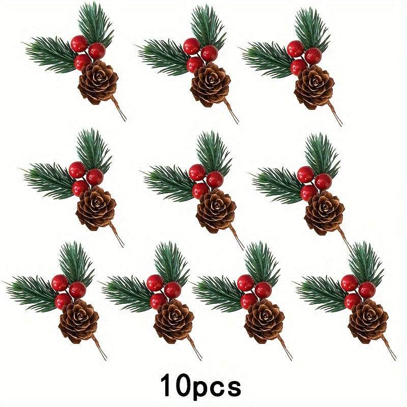 10pcs Christmas Tree Red Pine Cone Ornaments DIY Decoration