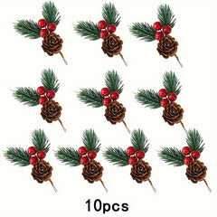 10pcs Christmas Tree Red Pine Cone Ornaments DIY Decoration