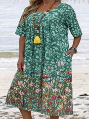  Floral & Butterfly Print Tee Dress With Pockets