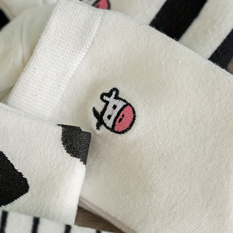 5 Pairs Cartoon Cow Print Socks Women's Mid Tube Stockings