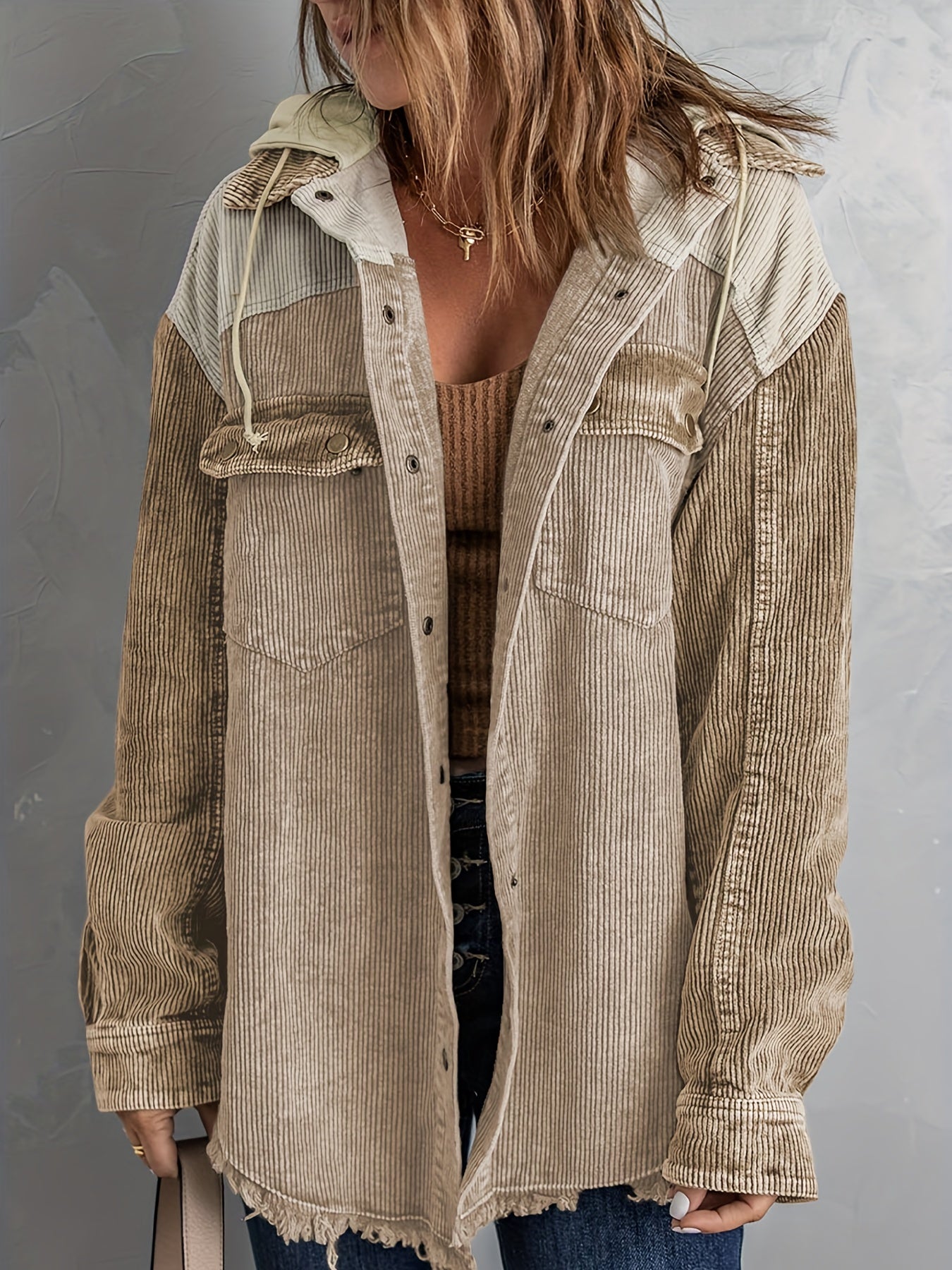 Block Hooded Jacket Casual Women's Outerwear