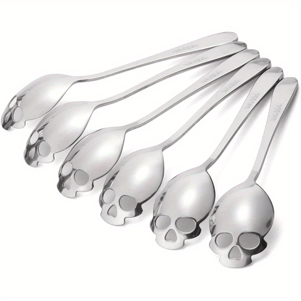 6PCS Skull Teaspoons Sus304 Sugar Spoon Cutlery Set Gothic Hallowee