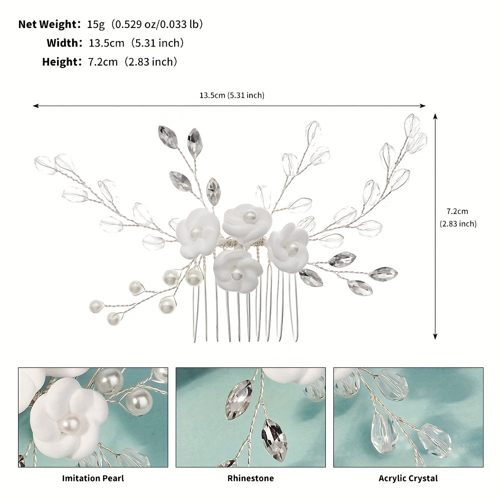 MIALLO Bridal Hair Comb with Crystals & Floral Hairpin