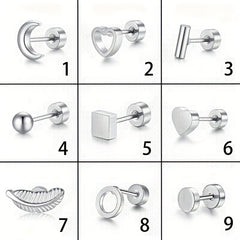 Men's Stainless Steel Stud Earrings Heart Moon Cone Leaf Ear Studs