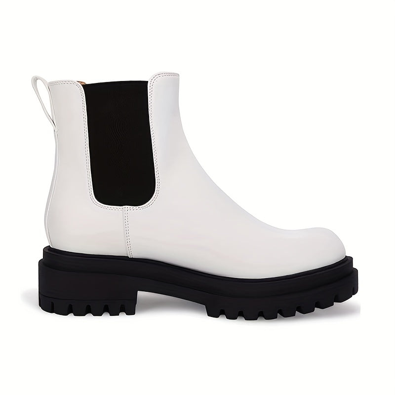 Women's Platform Ankle Boots Faux Leather Slip On Shoes