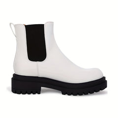 Women's Platform Ankle Boots Faux Leather Slip On Shoes