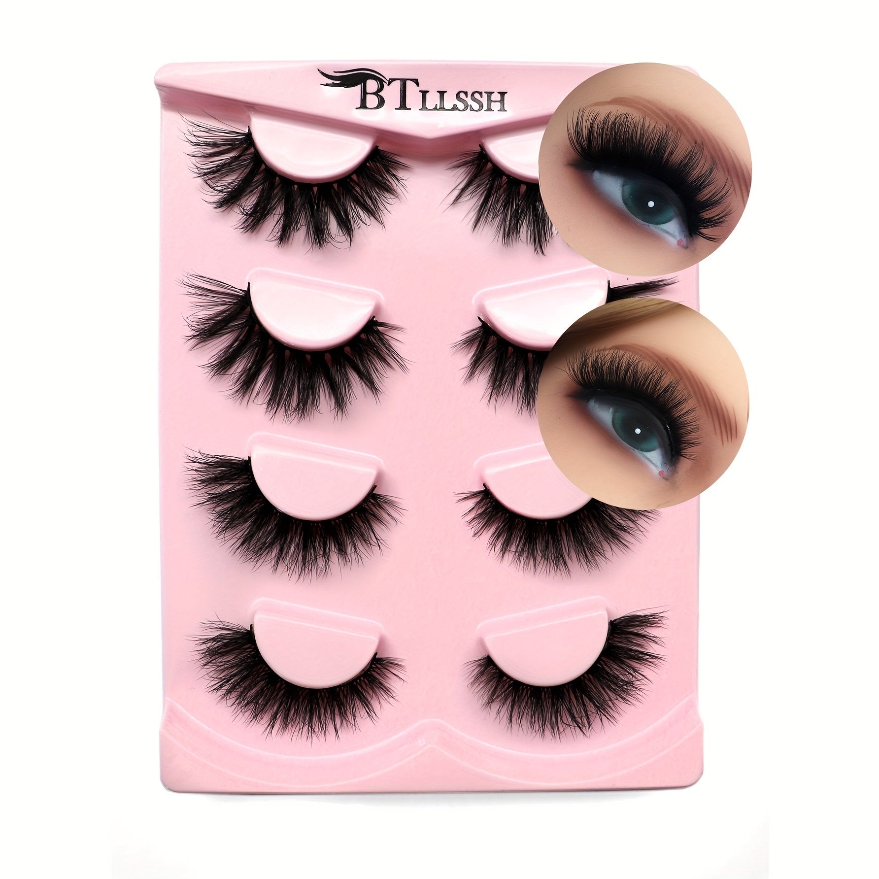 4 Pairs Thick Curling Fluffy Wispy False Eyelashes 20mm Lengthening Lashes