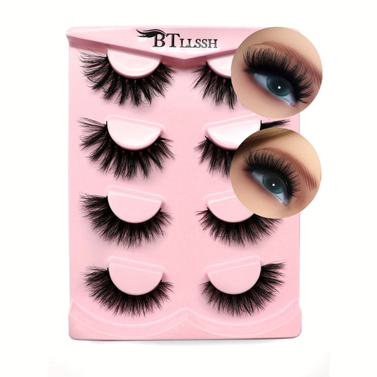 4 Pairs Thick Curling Fluffy Wispy False Eyelashes 20mm Lengthening Lashes
