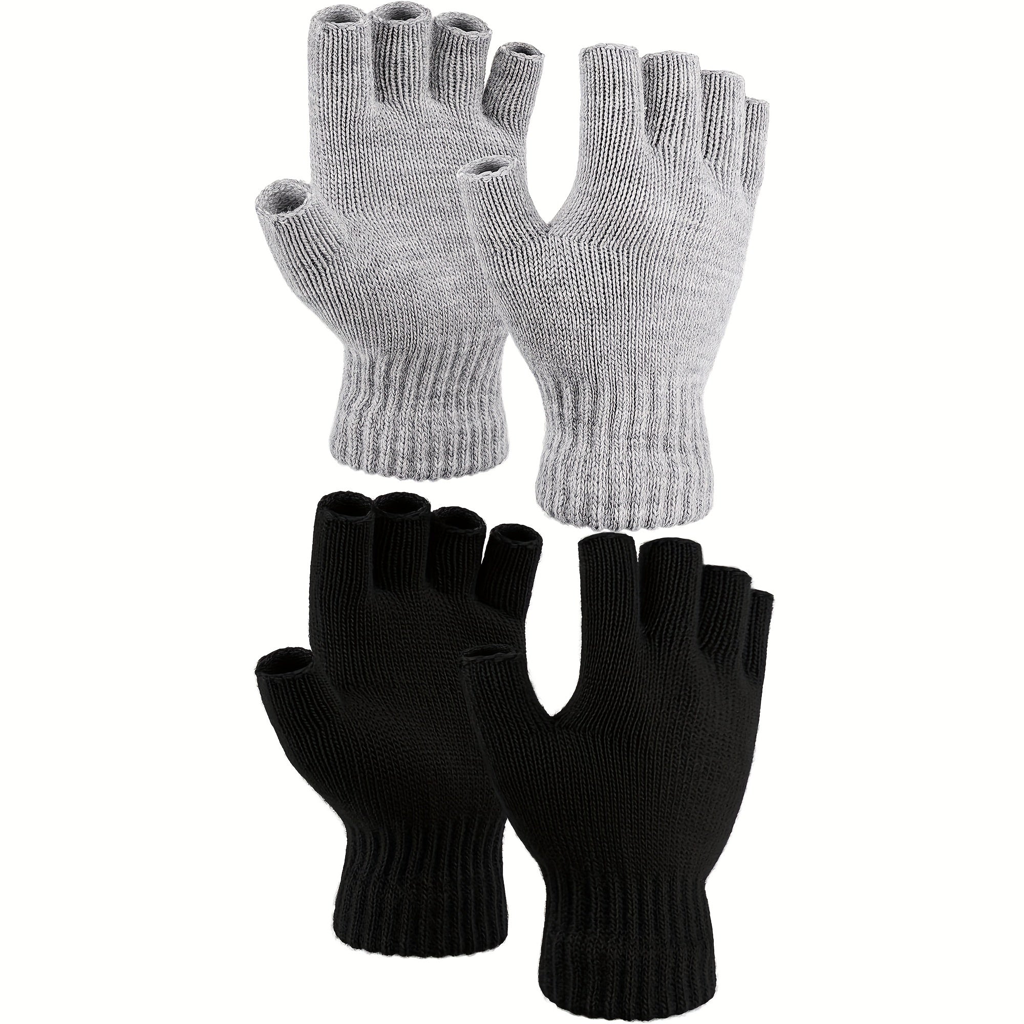 2 Pairs Half-Finger Knit Gloves Winter Touch Screen Warm Gloves