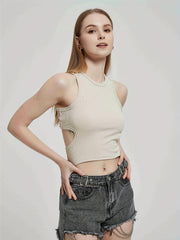 Cut Out Ribbed Crop Tank Top Y2K Sexy Sleeveless Crew Neck