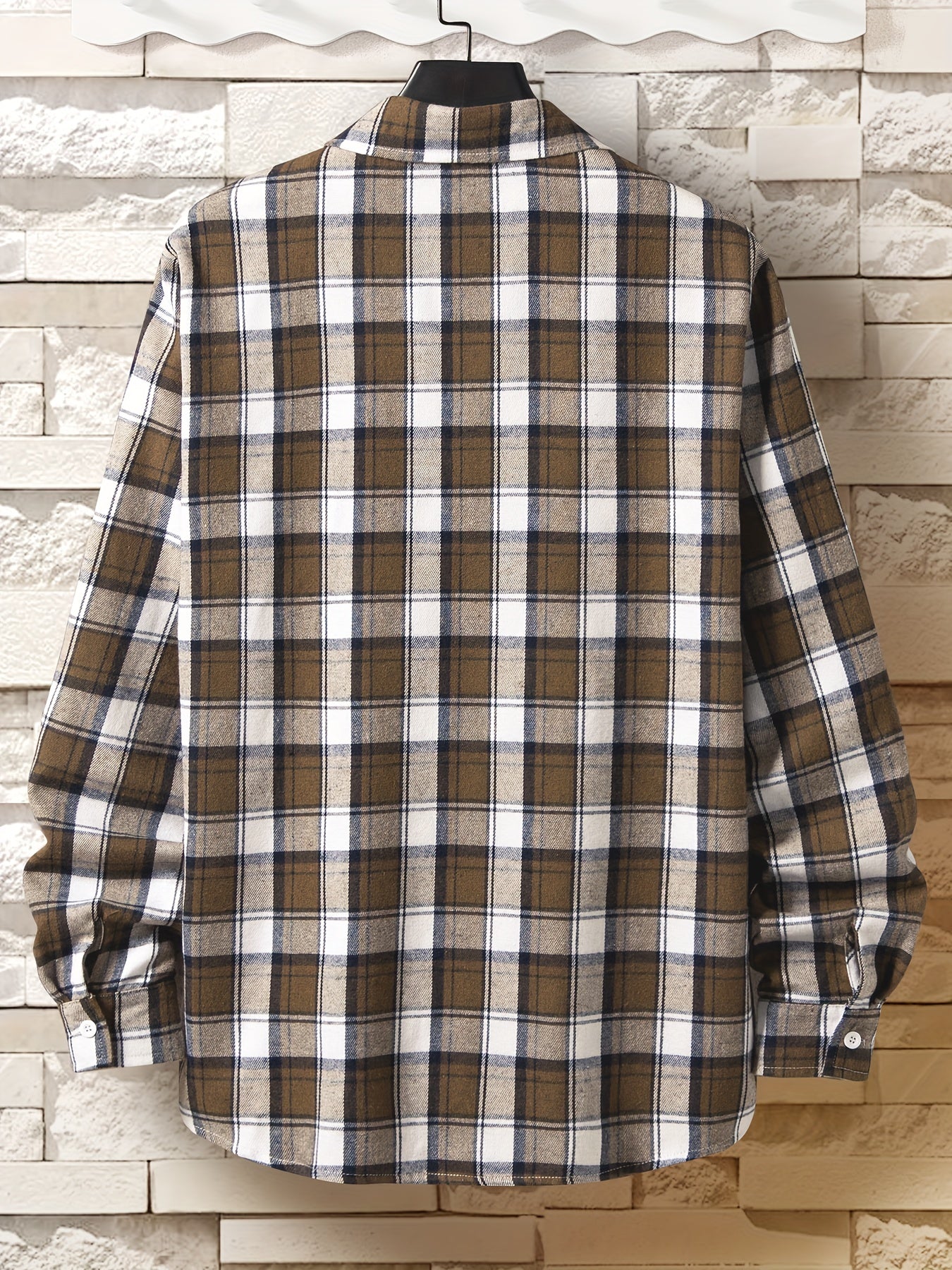 Men's Plaid Print Long Sleeve Button Up Shirt Lapel Casual Shirt Tops