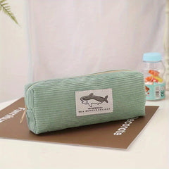 Shark Corduroy Pencil Case Large Capacity Makeup Bag