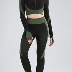 High Stretch Yoga Suit Long Sleeves Jacket & Crop Tank Top & Leggings Set