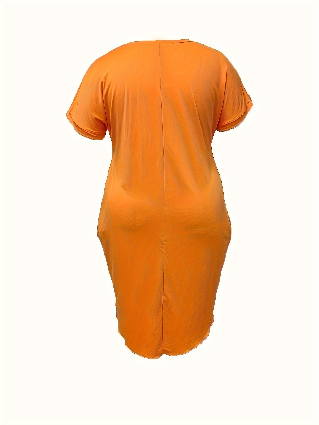  Casual Dress Solid Batwing Sleeve Round Neck Loose Fit Dress