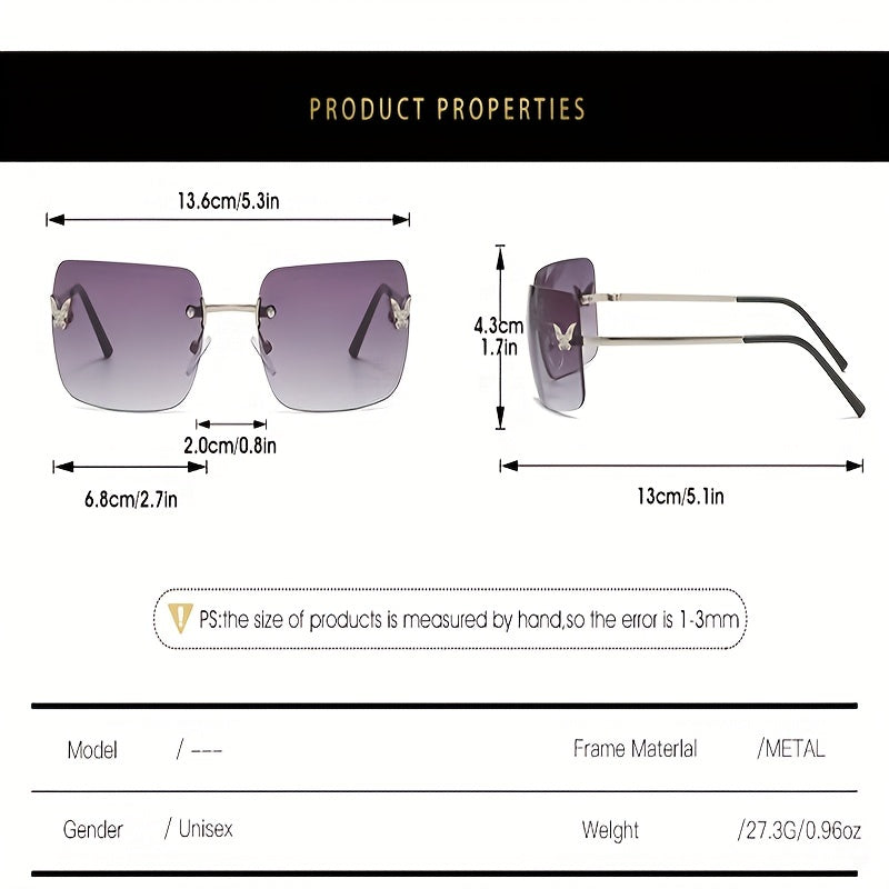 Y2K Butterfly Rimless Sunglasses Gradient UV400 Sun Shades for Women