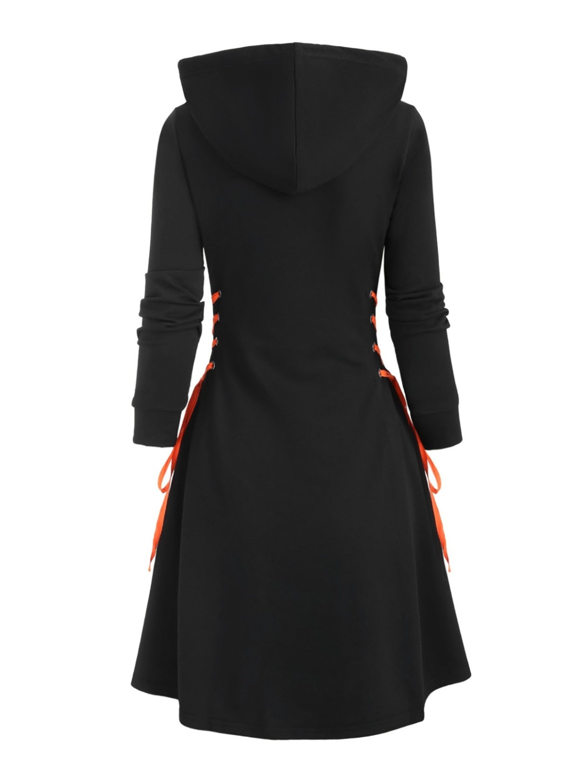  Goth Dress Women's Plus Witch Cat & Moon Print Lace Up Long Sleeve