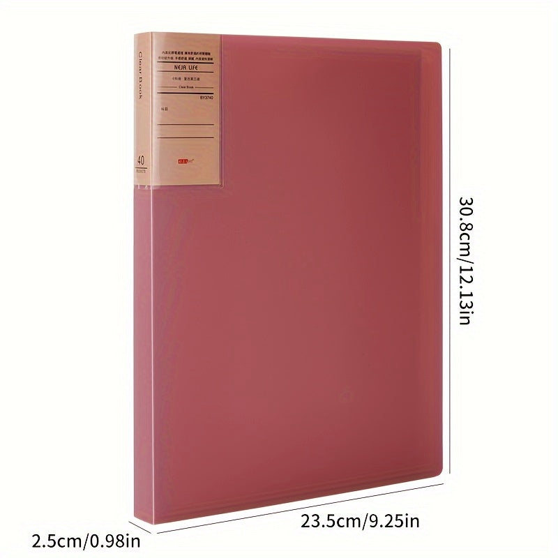 15pcs Retro Information Book 40 Pages Pink A4 Waterproof Material Storage Bag