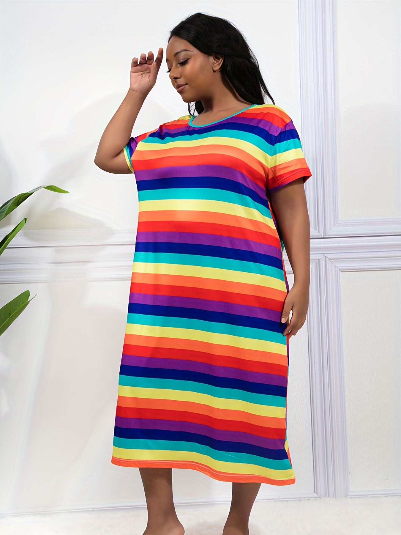  Rainbow Stripe Nightdress - High Stretch