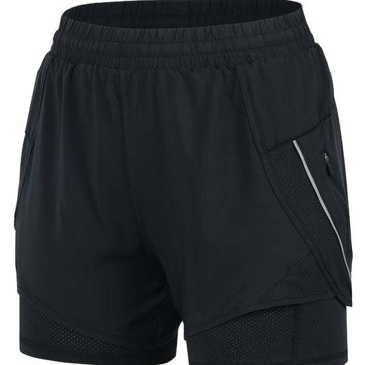 2 in 1 Running Shorts High Waist Zip Pockets Activewear