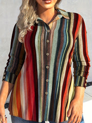  Colorful Stripe Print Button Up Shirt Top