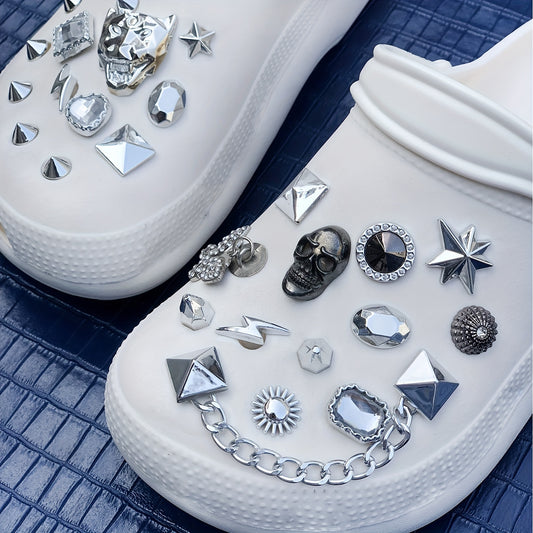 27pcs Punk Rhinestones & Skull Shoe Charms For Clogs Garden Shoes DIY