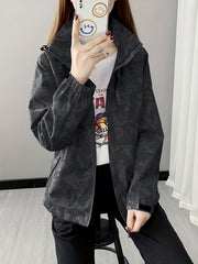 Camo Long Sleeves Outdoor Jacket Waterproof Zip Pockets Hood Women's Coat
