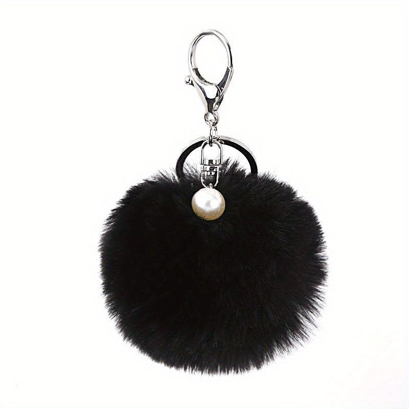 Faux Rabbit Fur Ball Keychain - Cute Handbag or Car Key Accessory