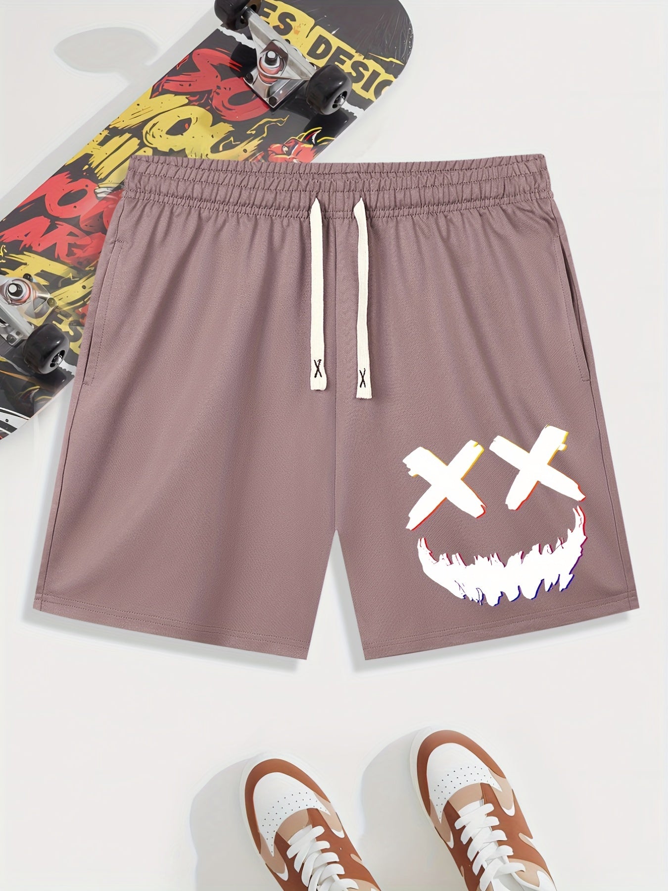Smile Print Men's Drawstring Waistband Shorts