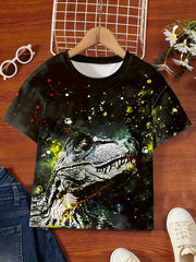 Tie Dye Dino Graphic Short Sleeve T shirt For Girls Summer Gift