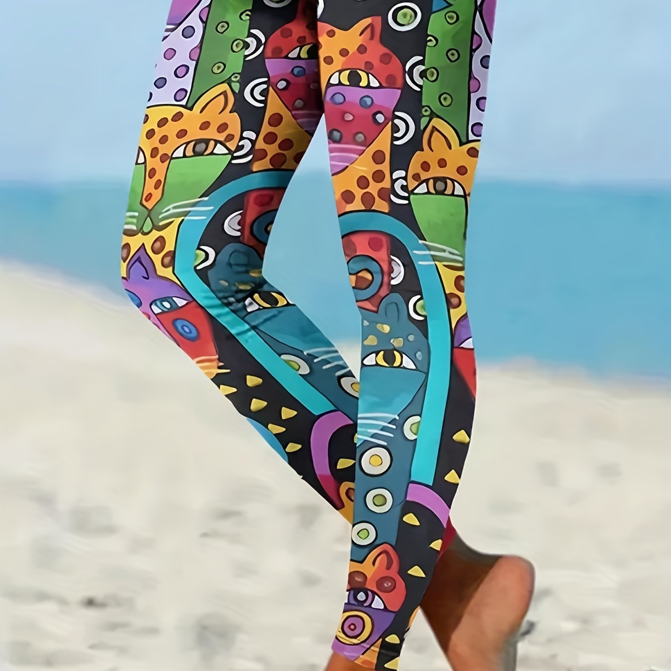  Abstract Cat Print High Rise Skinny Legging